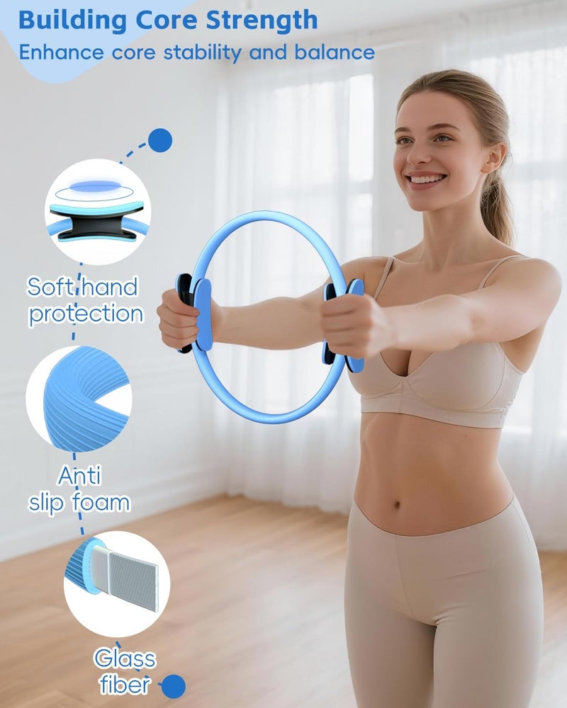 KABCON Pilates Kit for Home, Women Beginners Workout Essentials Set with 13" Ring, 9.8" Ball, Resistance Bands & Guide, 13/14/16 PCS Compact Pilates Equipment - Image 2